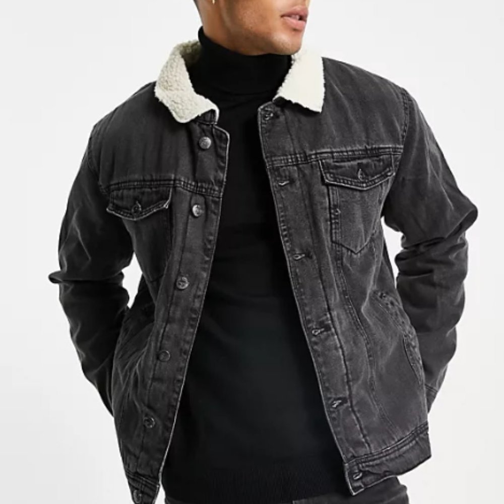 Threadbare denim jacket with sherpa lining and collar in blackZZZZZZZZZZ…​